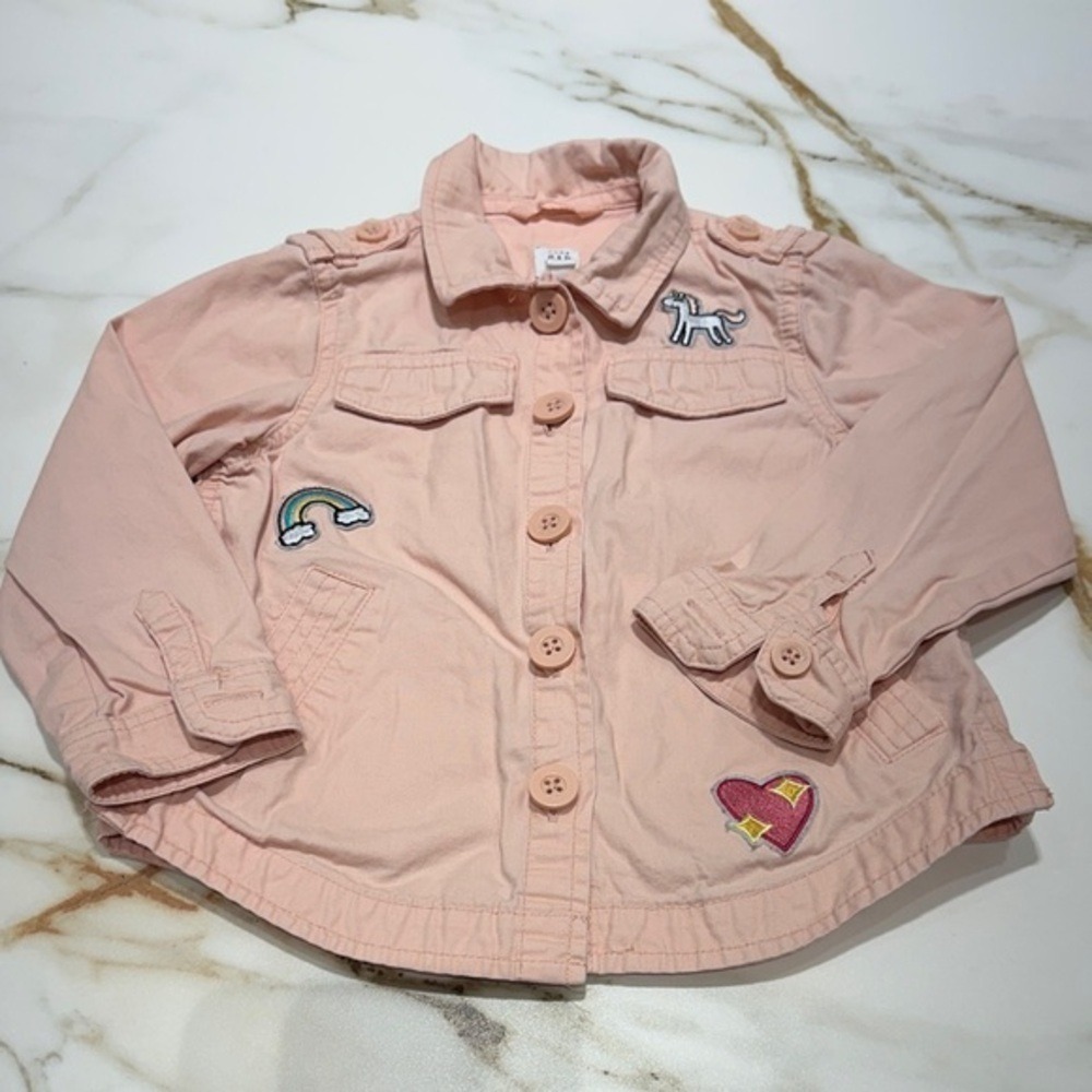 Gap Kids Light Pink Jean Jacket with Fun Patches